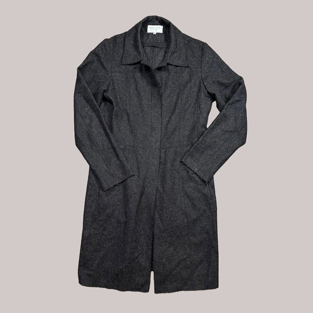 Jigsaw Wool Blend Charcoal Black Grey Long Winter Raw Hem Coat UK 12 / Est US S